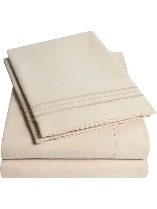 Luxury Queen Sheet Set - Extra Soft Beige Cream Bed Sheets & Pillowcases, Deep