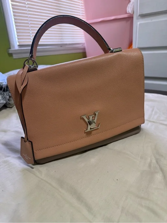 LOUIS VUITTON Lockme II BB Pebbled Leather Crossbody Bag Peach