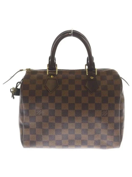 Louis Vuitton Damier Speedy 25 Boston Bag Brown Leather Gold