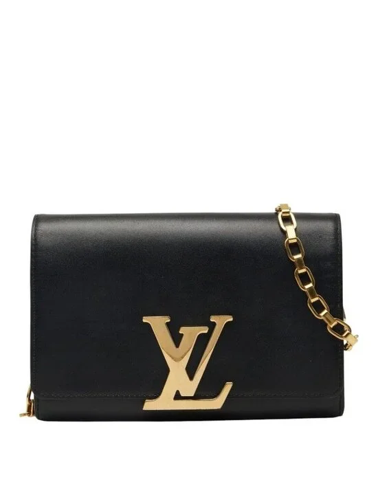 Louis Vuitton Pochette e MM Chain Shoulder Bag Black Leather