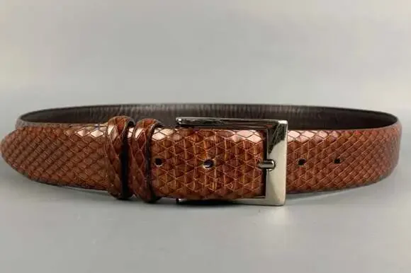 Soft Collection Brown Snakeskin Embossed Leather Belt