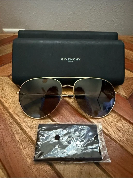 Givenchy Gold Aviator Sunglasses with Gradient Gray Lenses NEW