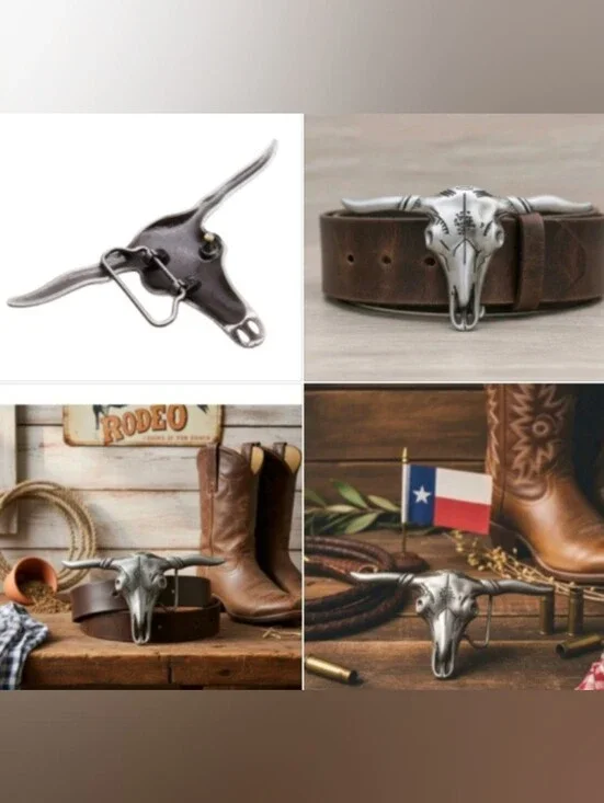 Cowboy Texas Rodeo Gold or silver Texas longhorn steer belt buckle