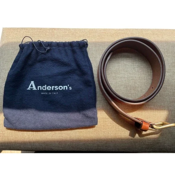 Anderson’s Brown Calf Leather Jean Belt Solid Brass Made in Italy Men’s NWOT