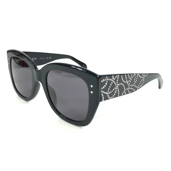 Alaïa Paris Sunglasses AA0052S 001 Polished Black Square Frames w/ Purple Lenses