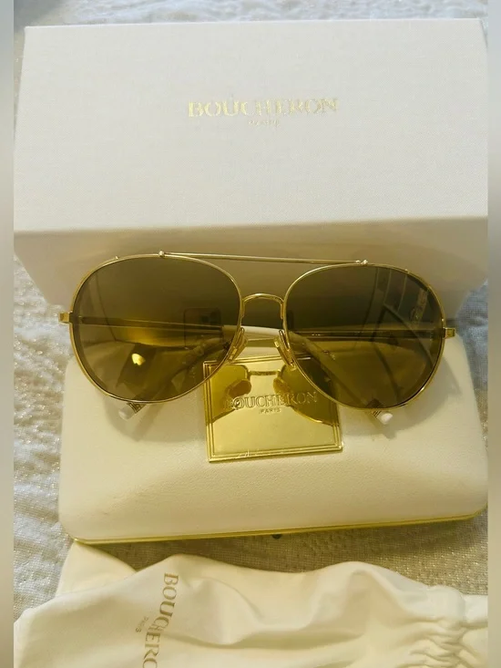Boucheron Gold Novelt Aviator Limited Edition Crystal Frame Luxury Sunglasses