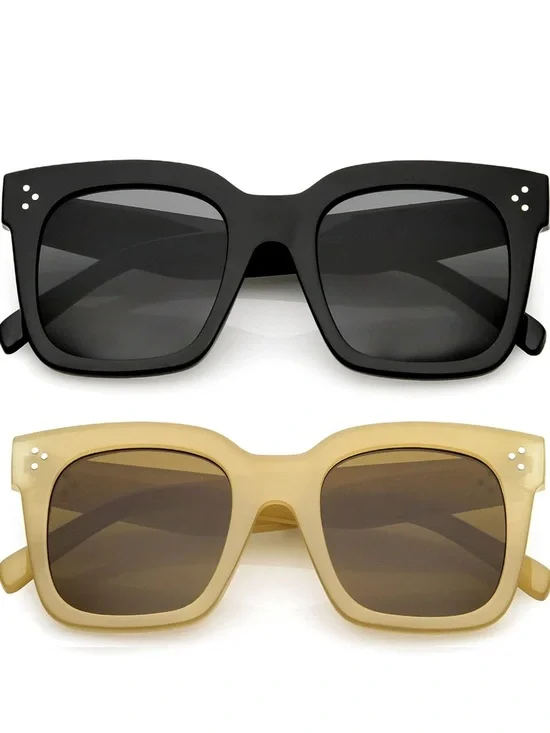 Classic Square Sunglasses - Black & Beige