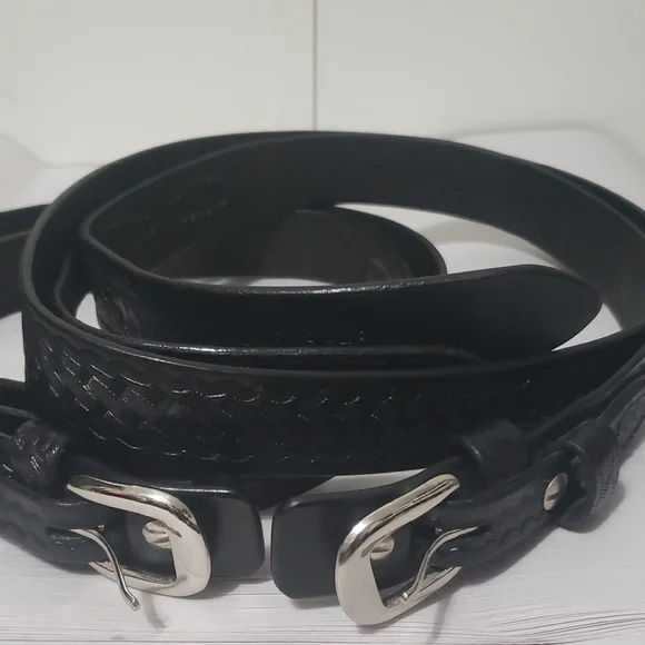 Triple K Black Leather Ranger‎ Basketweave Solid Brass Belt