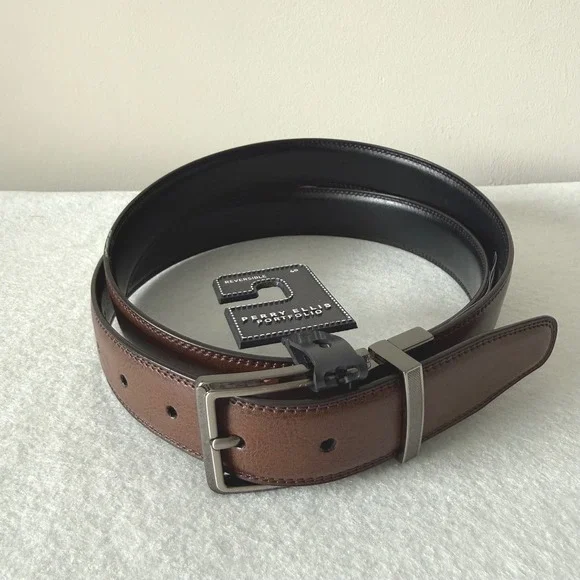 Perry Ellis Portfolio Reversible Leather Belt‎ Size 40 Brown Black NWT