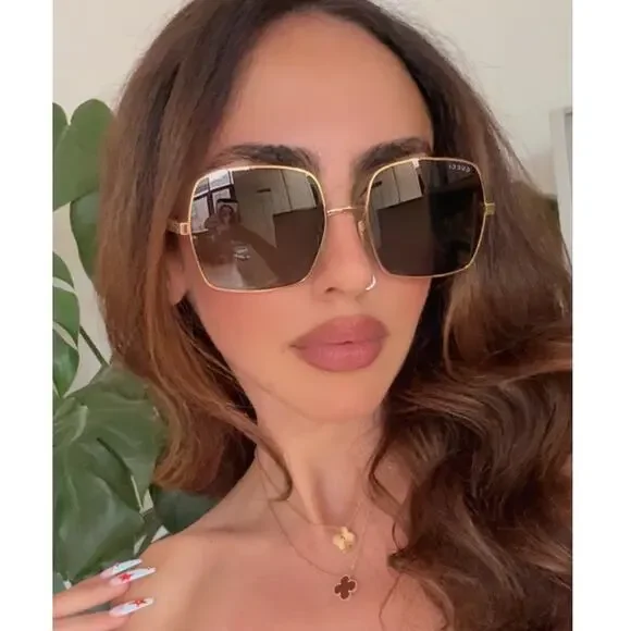 NEW Gucci GG1434S Gold Metal Shield Grey Lens Sunglasses