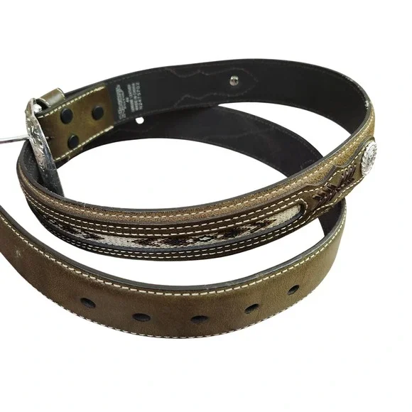 Nocona Belt Co. Top Hand Southwestern‎ Concho Belt Olive Brown Size 44