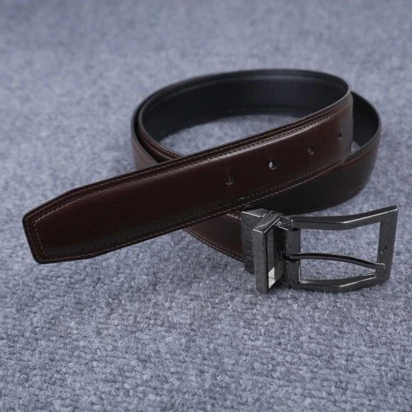 Perry Ellis Reversible Belt Mens 36 Brown Black Bonded Leather Swivel Buckle