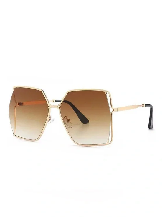 Gold Frame Brown Gradient Oversized Square Women's Sunglasses