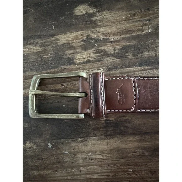vintage polo ralph lauren‎ Brown Leather Belt/brass Buckle Sz 100/40
