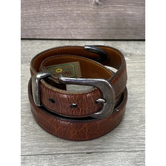 Trafalgar Kango Calf Belt Mens 34 Brown Leather Handmade‎ USA Dress Buckle