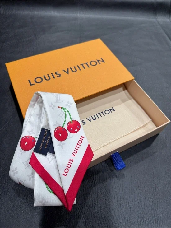 Louis Vuitton x Murakami Cerises Cherry White Bandeau Silk Scarf- NIB