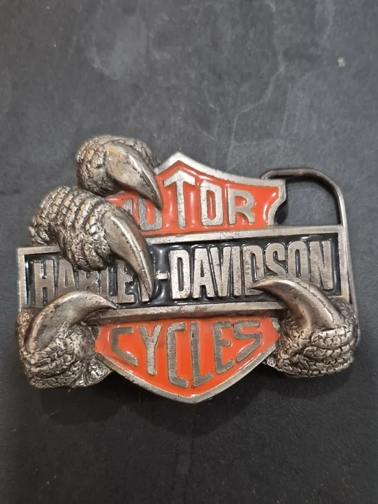 Vintage Harley-Davidson Orange and Silver Claw Logo Belt Buckle