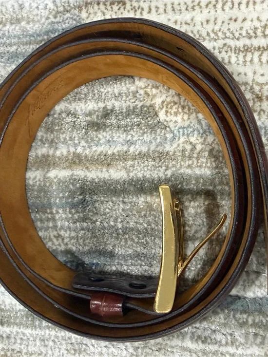 Men's Brown Leather Belt with Gold Buckle