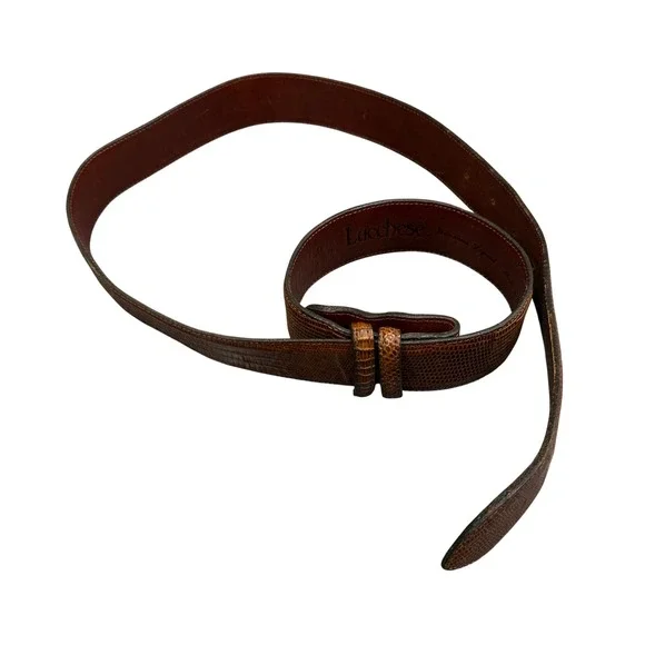 Lucchese Belt Mens 40 Brown Good Genuine Lizard Skin Western B00201 USA Made