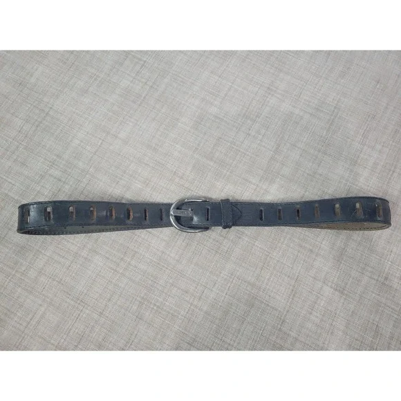 Vtg Levis Mens Black Leather Cutout Belt Silver Horseshoe Buckle‎ Sz Large 1866