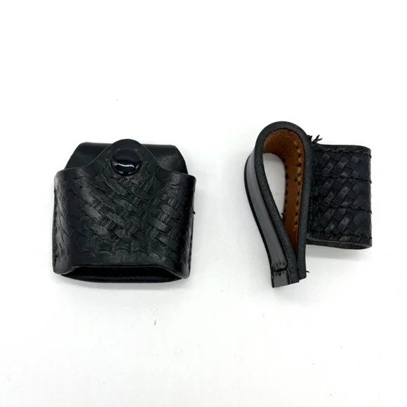 Leather Basket Weave Handcuff & Flashlight Holder‎ Pouch Set Belt Accessories