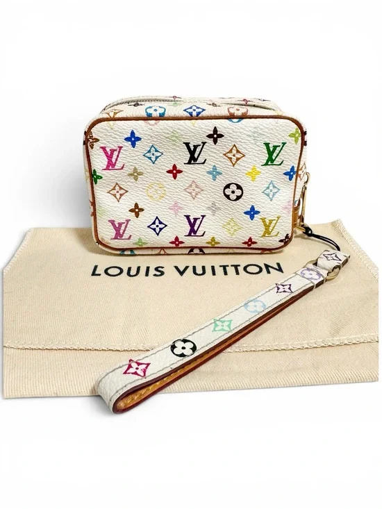 Louis Vuitton White Murakami Multicolor Wapity Wristlet Mini Bag w.Dust Bag