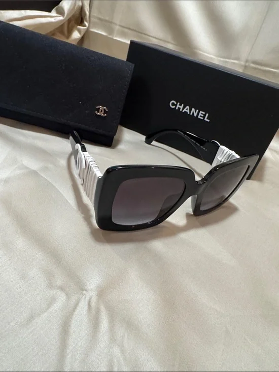 CHANEL Black and White Square Oversized Sunglasses