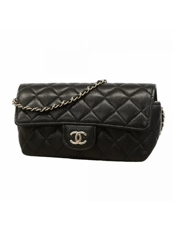 Chanel Eyewear Case Quilted Caviar Leather Black Silver