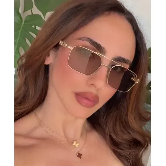 NEW Gucci GG1804S Gold Violet Aviator Logo Sunglasses $515