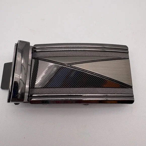 Gunmetal Grey Automatic Ratchet Belt Buckle Geometric Textured Sliding Buckle‎