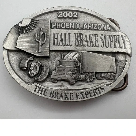 Hall‎ Brake Supply Belt Buckle 2002 Phoenix Arizona Semi Truck Pewter Silver EX