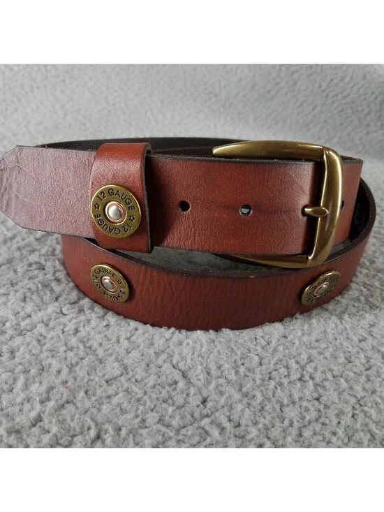 Nocona 12 Gauge Leather Belt Adult 38 Brown Gold Shotgun Shell Western Golf Mens