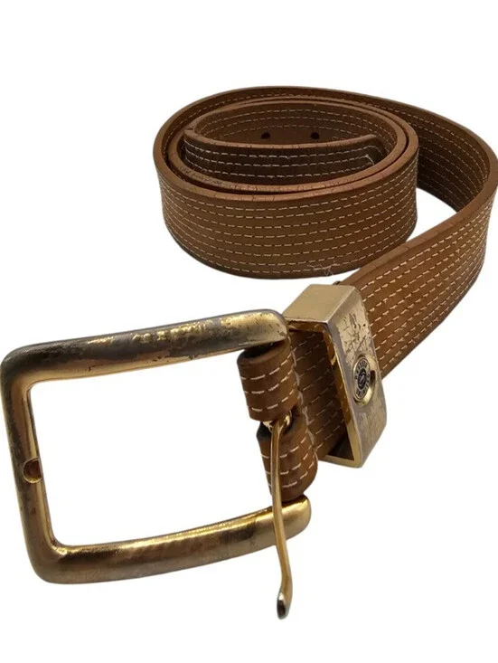 Vintage Y2K Ecko Unltd Mens Sz L Brown Leather Belt w/ Gold Buckle