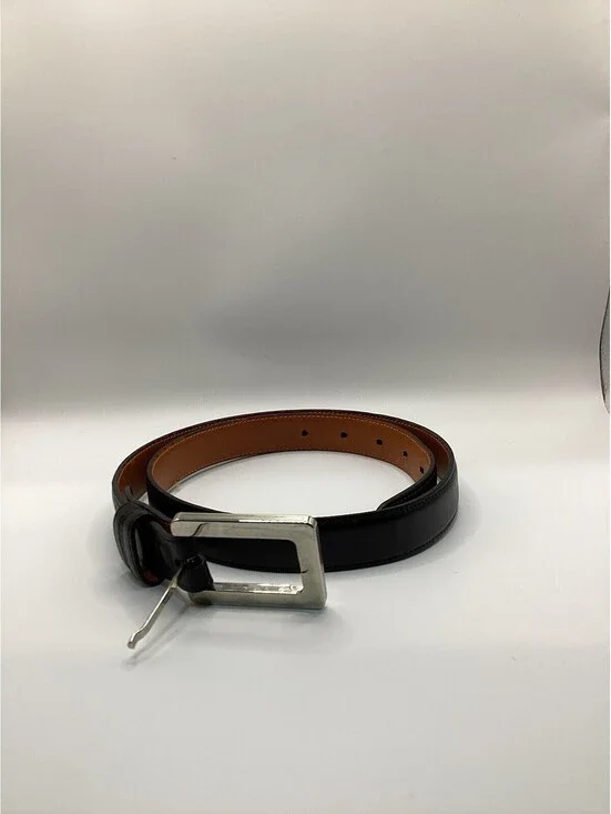 LAI Genuine Boxcalf Leather Belt Mens Black Silver Buckle Made in USA Dress Belt