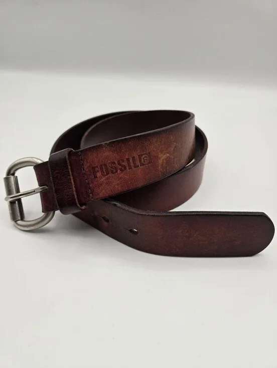 Vintage Fossil Full Grain Cowhide Leather Brown Belt Mens Size 36