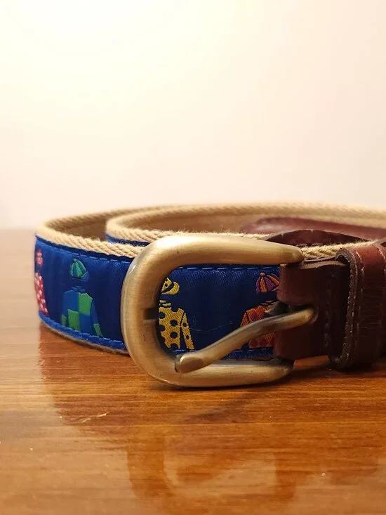 YRI Canvas & Silk Jockey Silks Belt with Leather Trim Horse Racing Men's 38