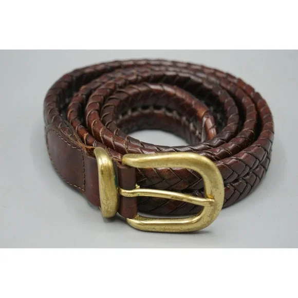 Coach Mens Braided Leather Belt Brown 38 Brass Buckle Woven 5022 Mahogany