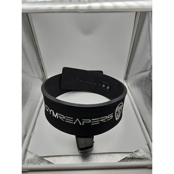 Gymreapers 10mm Leather Powerlifting Belt W/ Black Steel Lever Buck Large 34-41