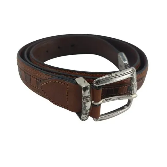 Brown Leather PGA Tour Men's Top Grain Belt silver Buckle 38