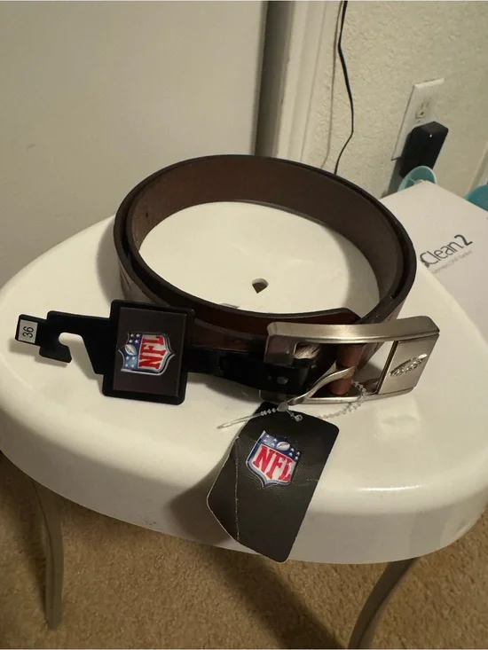 NFL Brown Leather Belt with Brushed Silver Buckle Philadelphia Eagles