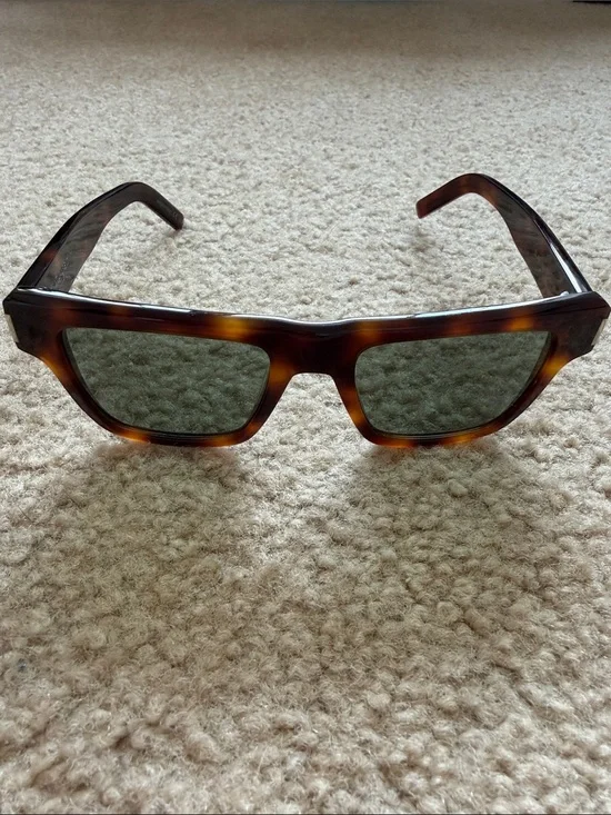 Saint Laurent Tortoiseshell Square Sunglasses with Dark Green Lenses SL469