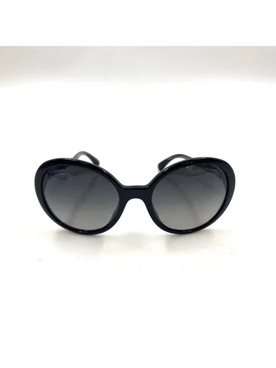 Chanel Chain Temple Acetate Metal Black Sunglasses Silver Eyewear