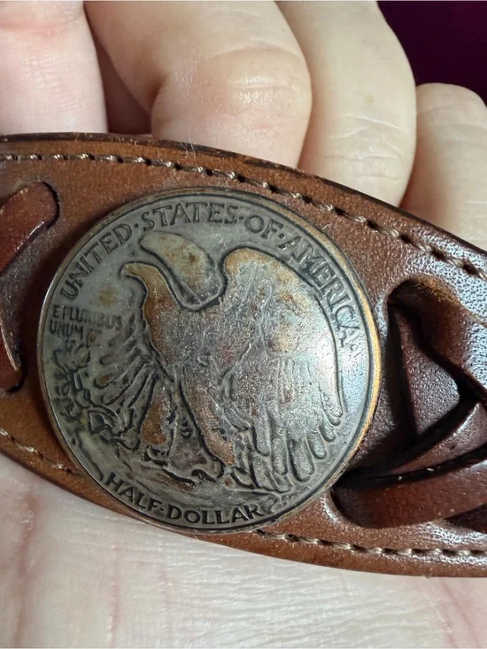 Vintage Justin BootsBraided Leather Belt Half Dollar Silver Buckle Size 36