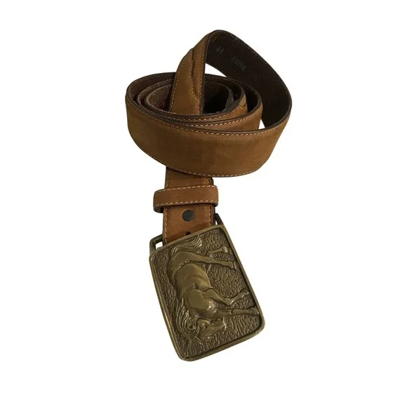 Silver Creek Classics Mens Brown Leather Western Belt Horse Buckle 44 USA Made