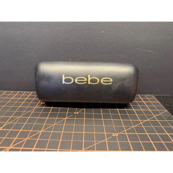 Bebe Black Faux Leather Hard Shell Sunglasses Eyeglasses Case Gold Logo Logo