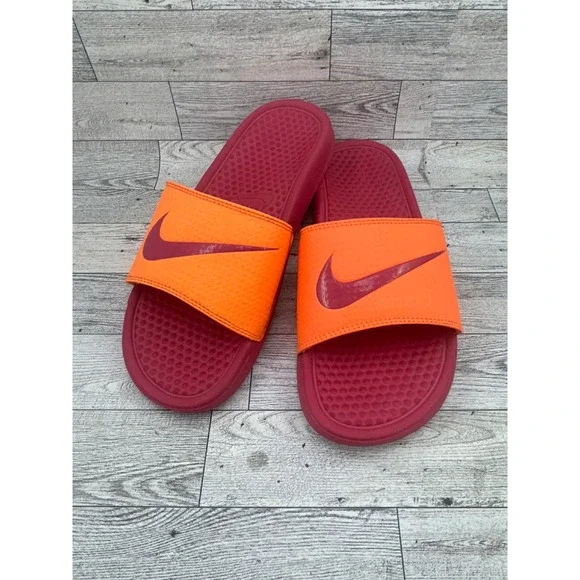 Nike Benassi JDI Women Orange Magenta Slides Sandals‎ 312432-866 Size 9