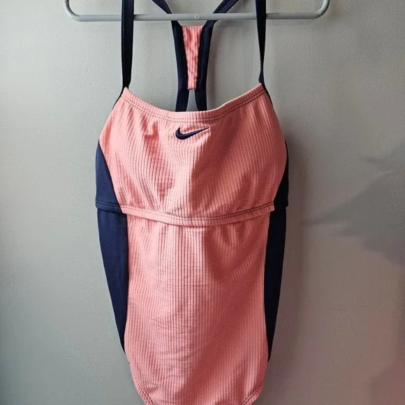 Nike swimsuit Pink/ Navy blue open back Raceback‎ trendy sz small