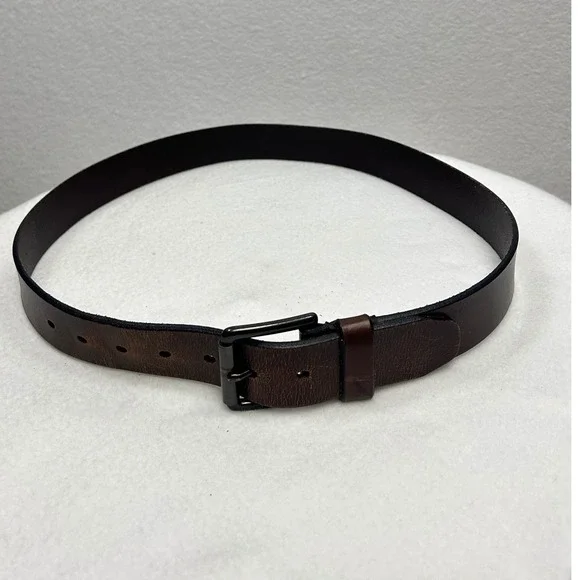 Mens Genuine Leather Belt Dark Brown Buckle Casual Dress‎ Work Size Adjustable