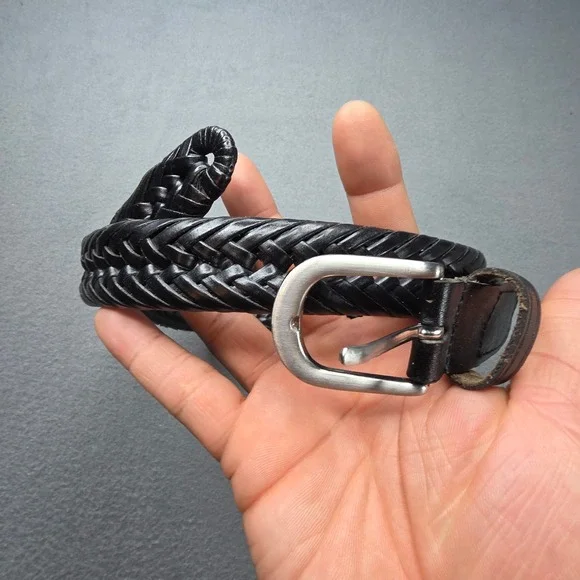 Mens Black Braided Leather Belt Woven Dress Casual Silver Buckle 38/95 BW21501