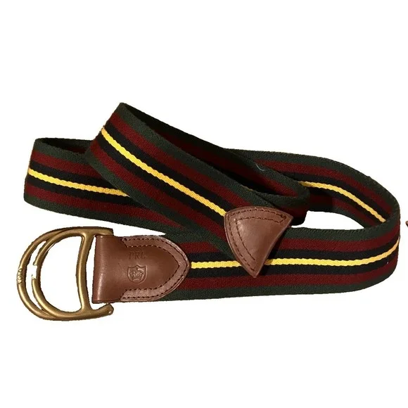 Polo Ralph Lauren Equestrian Belt Sz S D-Ring Stripe Grosgrain Brass Buckle